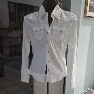 Rifessi White Button-Up Cowboy Shirt with Studded Details